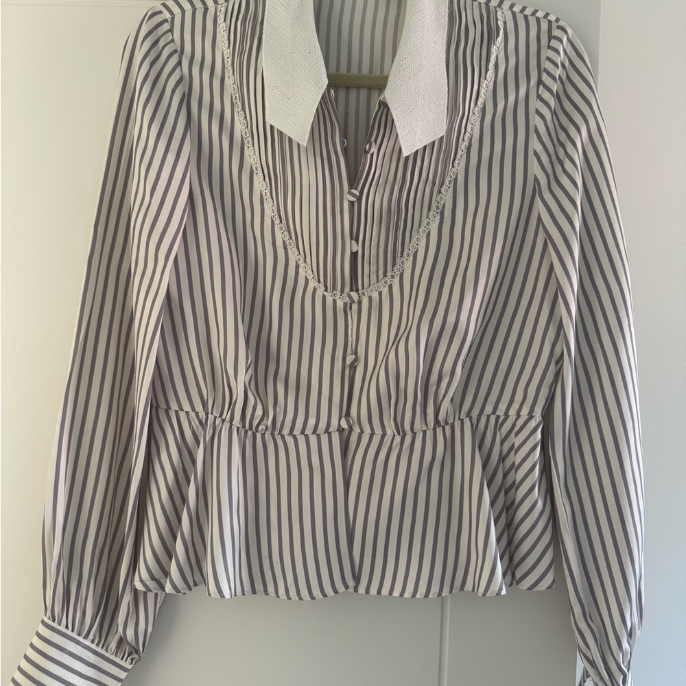 Self-Portrait Gray Striped Blouse